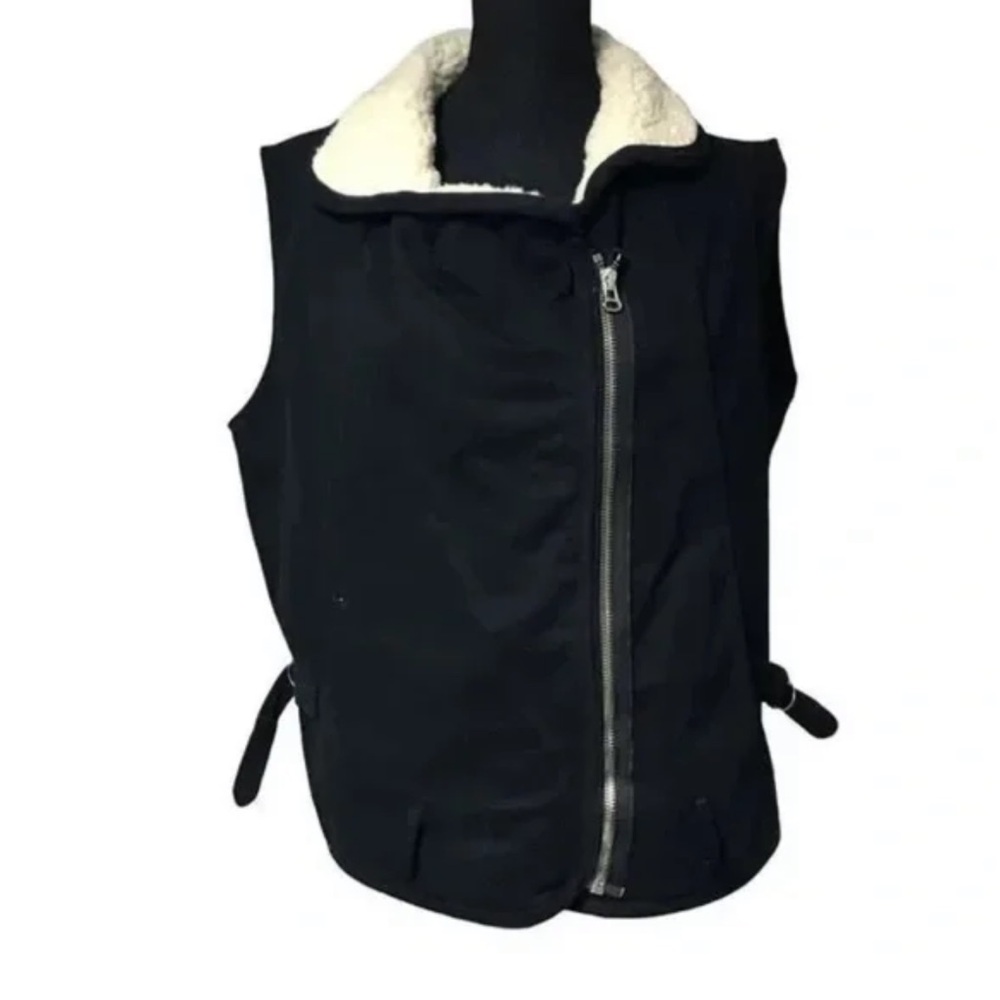 NSF Black Sherpa shearling Lined Moto Vest size s small